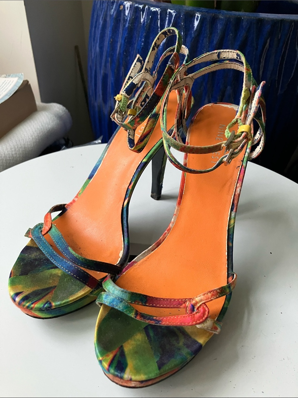 •Nine West• Skinny Platform Rainbow Heeled Strappy Sandal - Picture 2 of 9